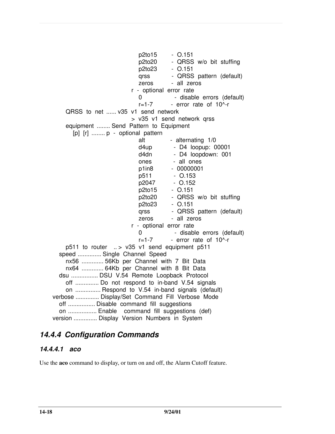 Carrier Access SNMP manual Configuration Commands, 14.4.4.1 aco 