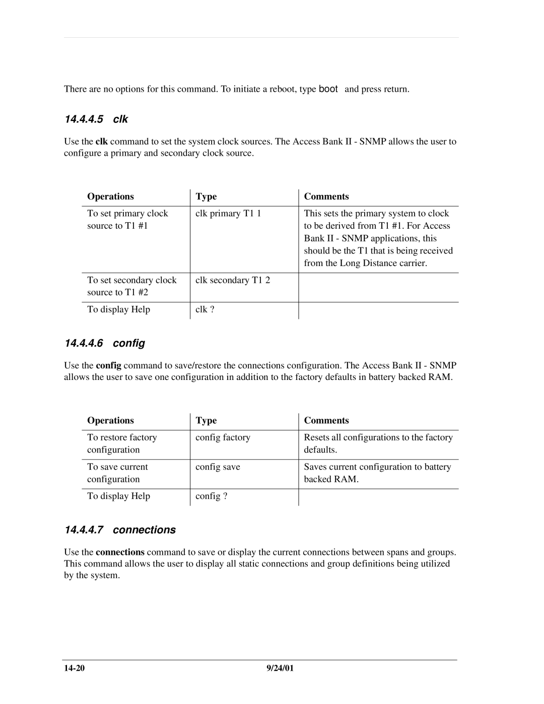Carrier Access SNMP manual 14.4.4.5 clk, Config, Connections 