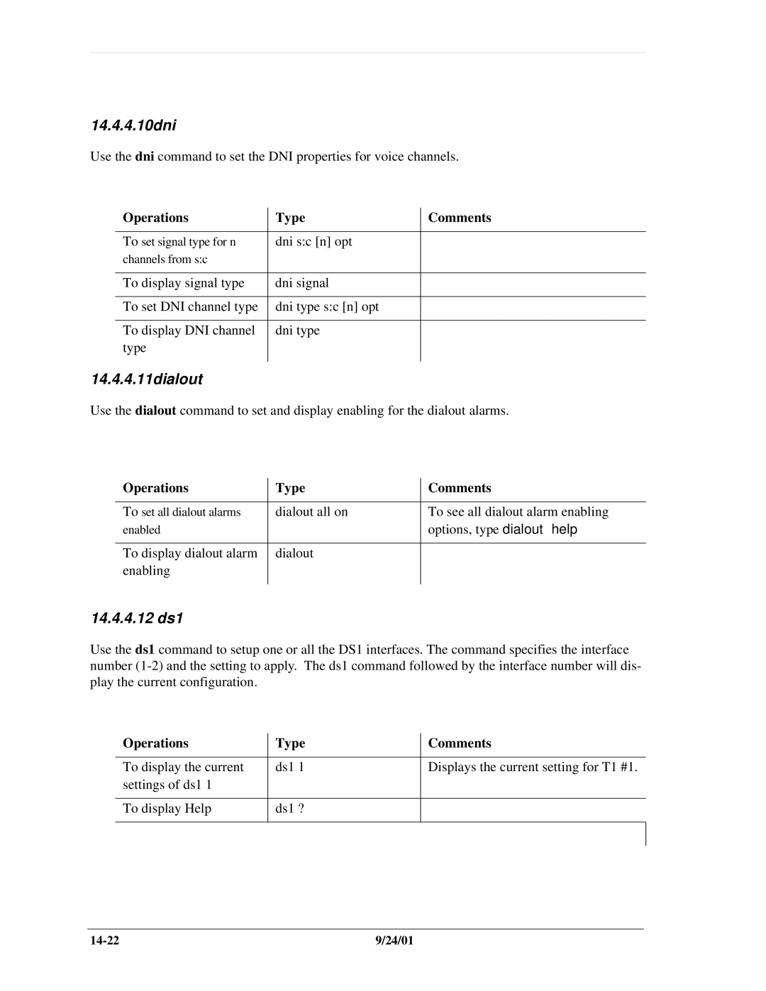 Carrier Access SNMP manual 14.4.4.10dni, 14.4.4.11dialout, 14.4.4.12 ds1 