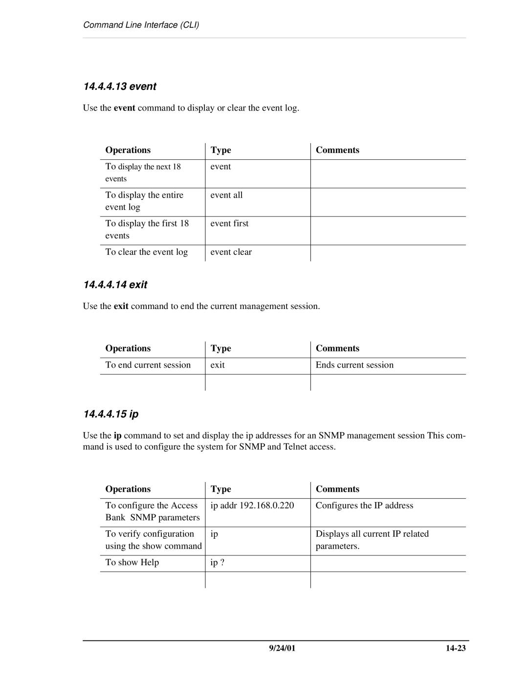 Carrier Access SNMP manual Event, Exit, 14.4.4.15 ip 