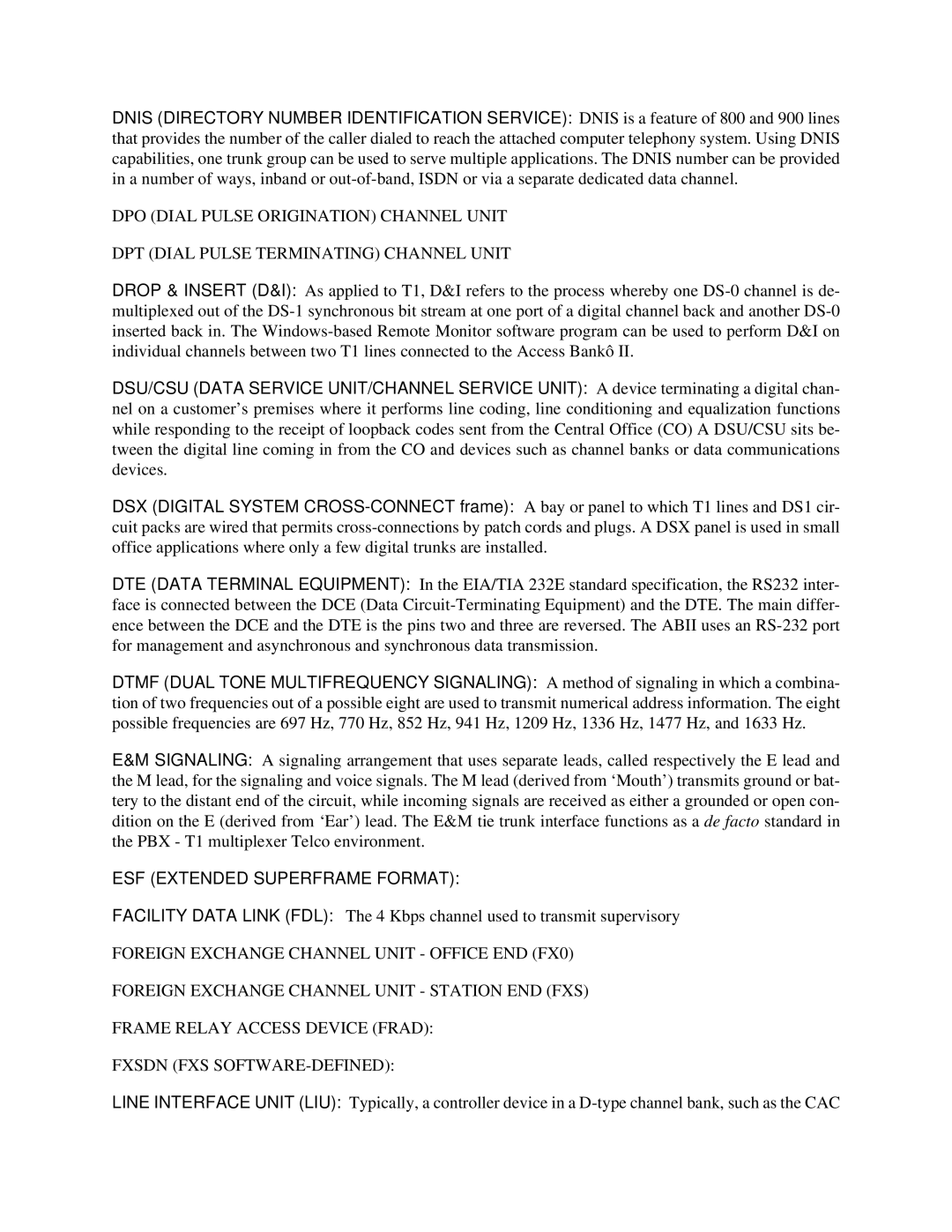 Carrier Access SNMP manual ESF Extended Superframe Format 