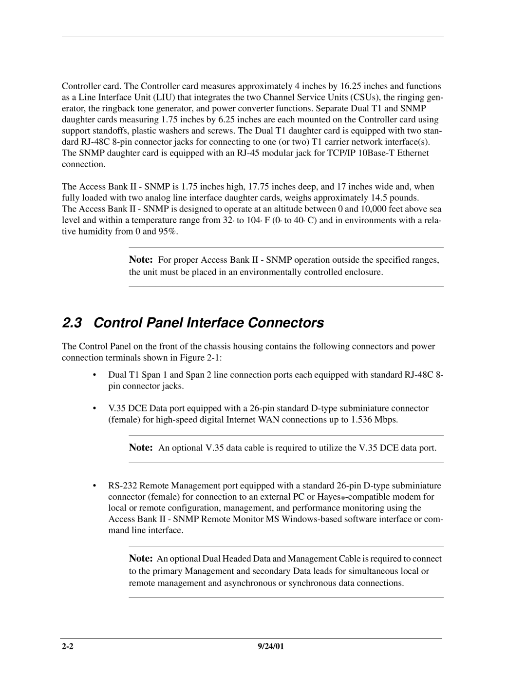 Carrier Access SNMP manual Control Panel Interface Connectors 