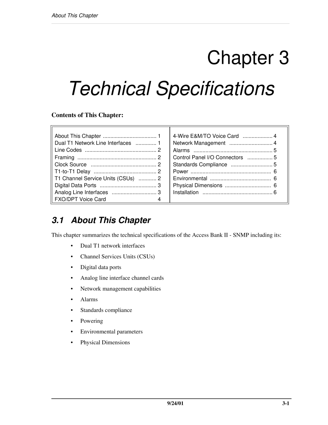 Carrier Access SNMP manual Technical Specifications 