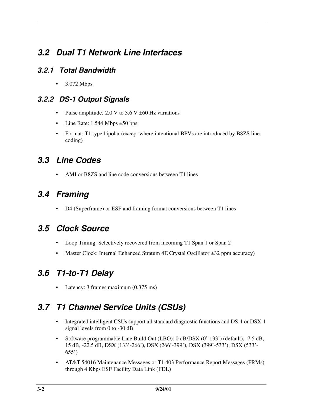 Carrier Access SNMP manual Dual T1 Network Line Interfaces, Line Codes, Framing, Clock Source, T1-to-T1 Delay 