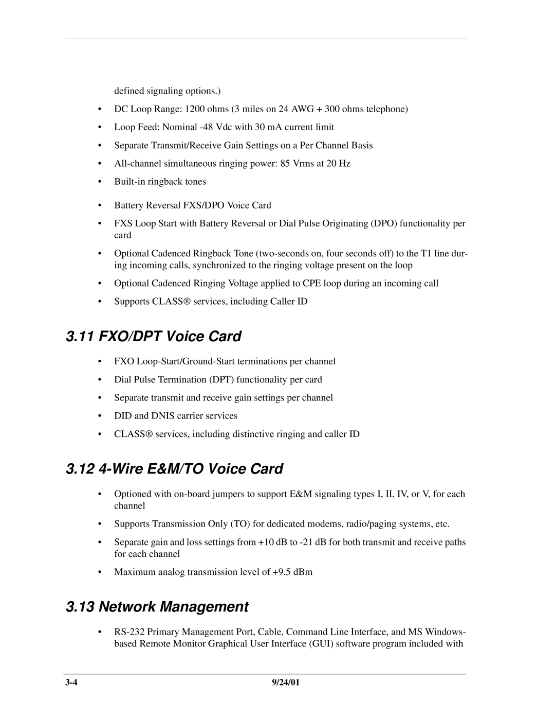 Carrier Access SNMP manual 11 FXO/DPT Voice Card, 12 4-Wire E&M/TO Voice Card, Network Management 