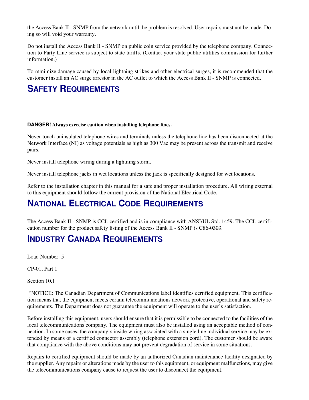 Carrier Access SNMP manual Safety Requirements 