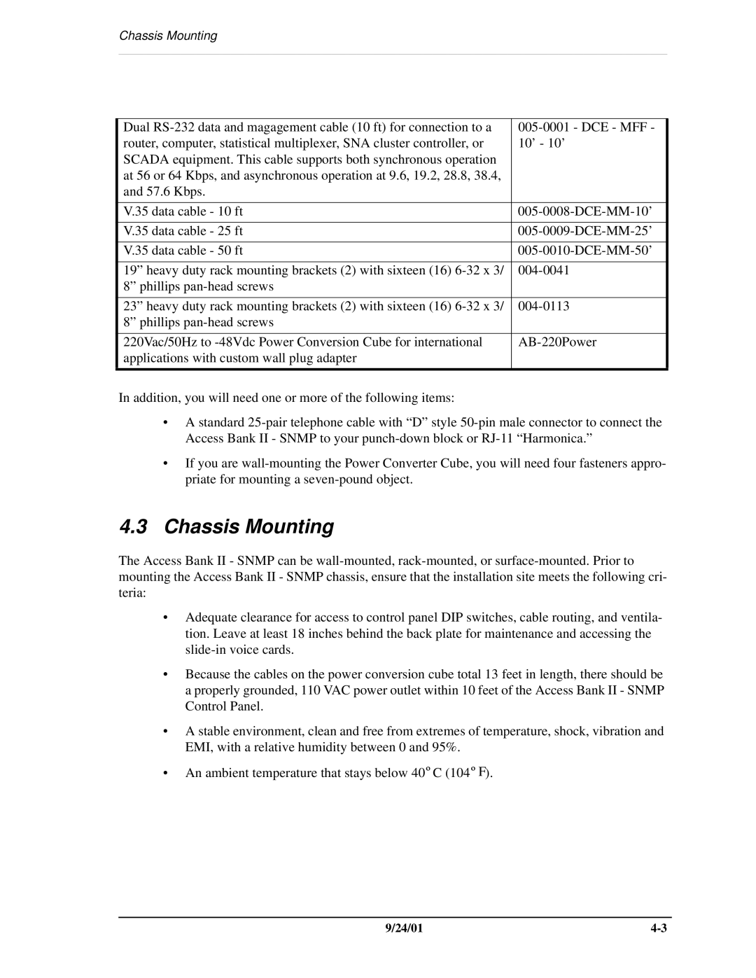 Carrier Access SNMP manual Chassis Mounting 