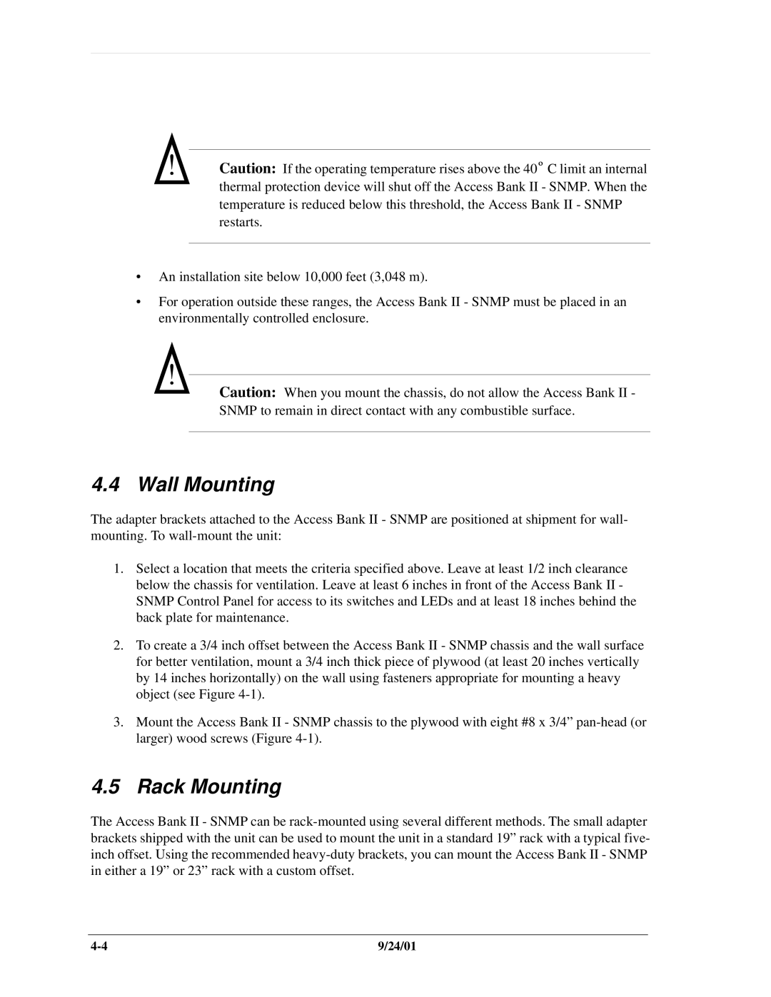 Carrier Access SNMP manual Wall Mounting, Rack Mounting 