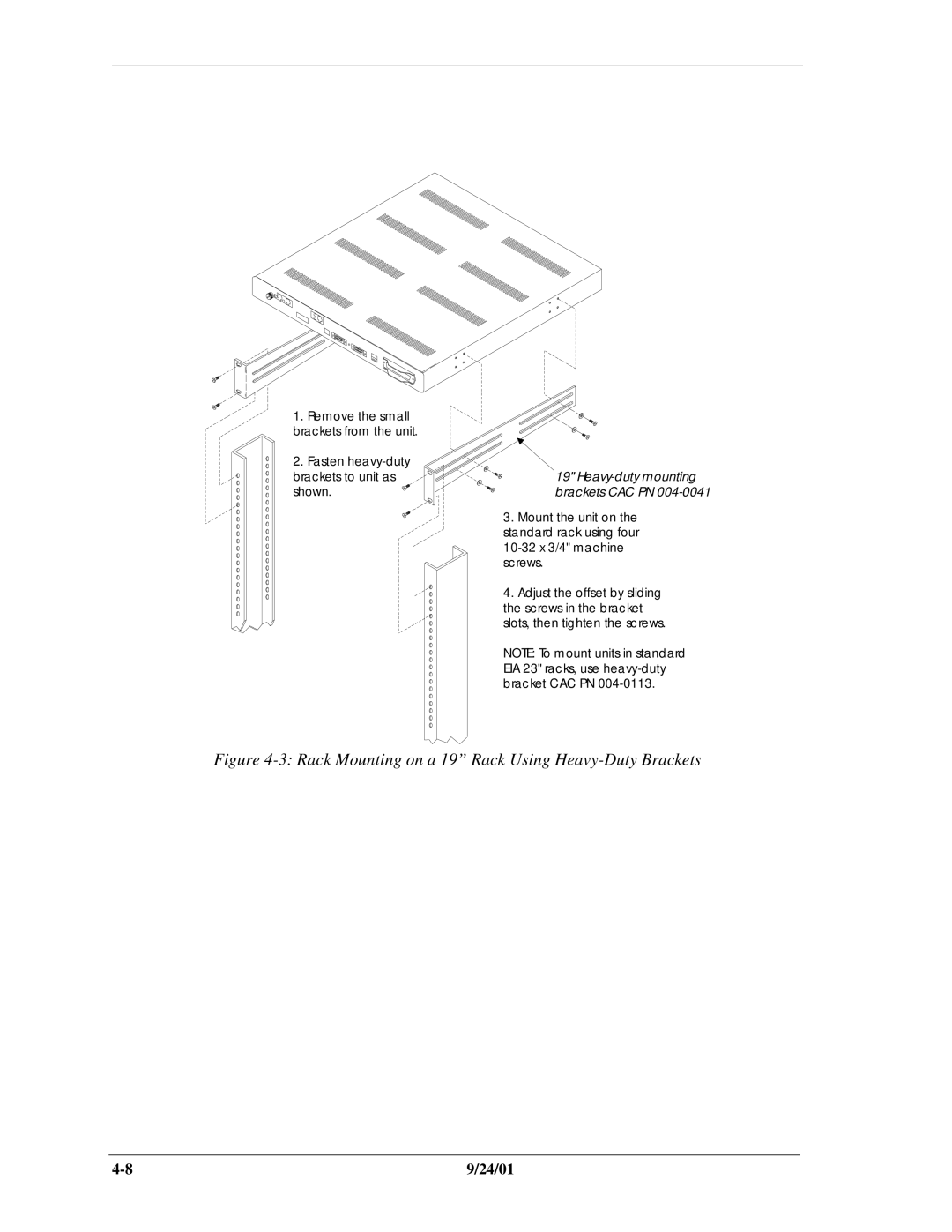 Carrier Access SNMP manual Rack Mounting on a 19 Rack Using Heavy-Duty Brackets 