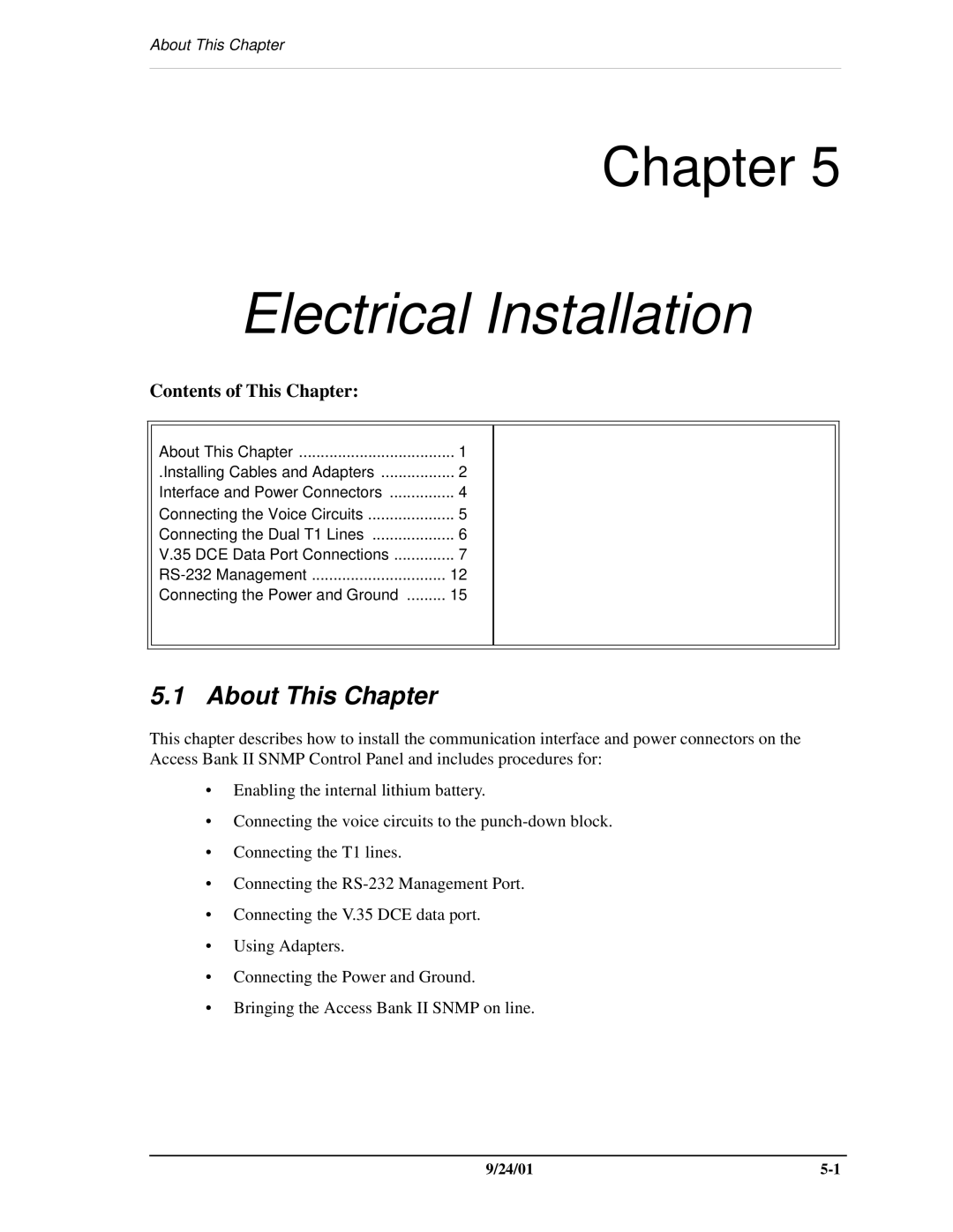 Carrier Access SNMP manual Electrical Installation 