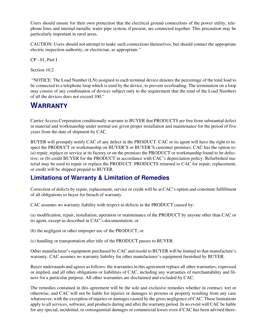 Carrier Access SNMP manual Warranty 