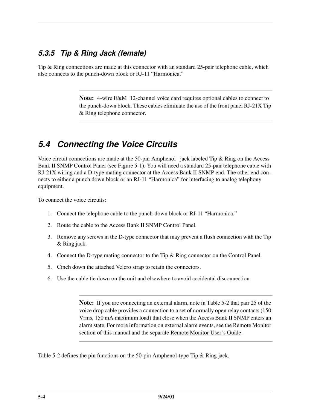 Carrier Access SNMP manual Connecting the Voice Circuits, Tip & Ring Jack female 