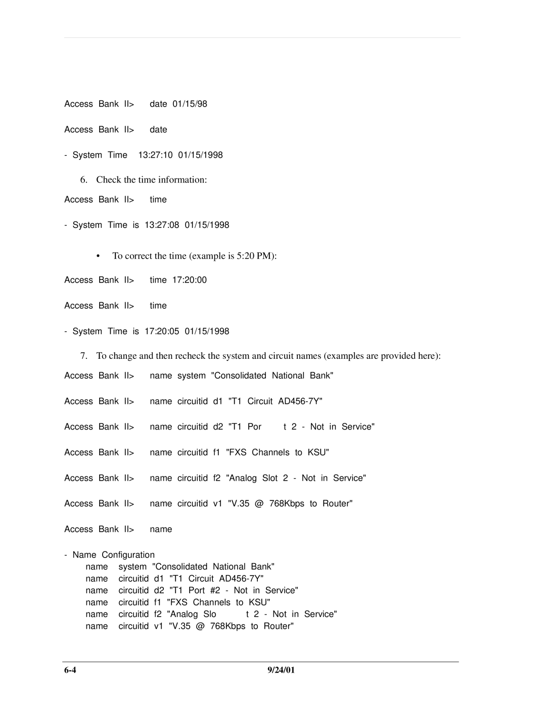 Carrier Access SNMP manual Check the time information 