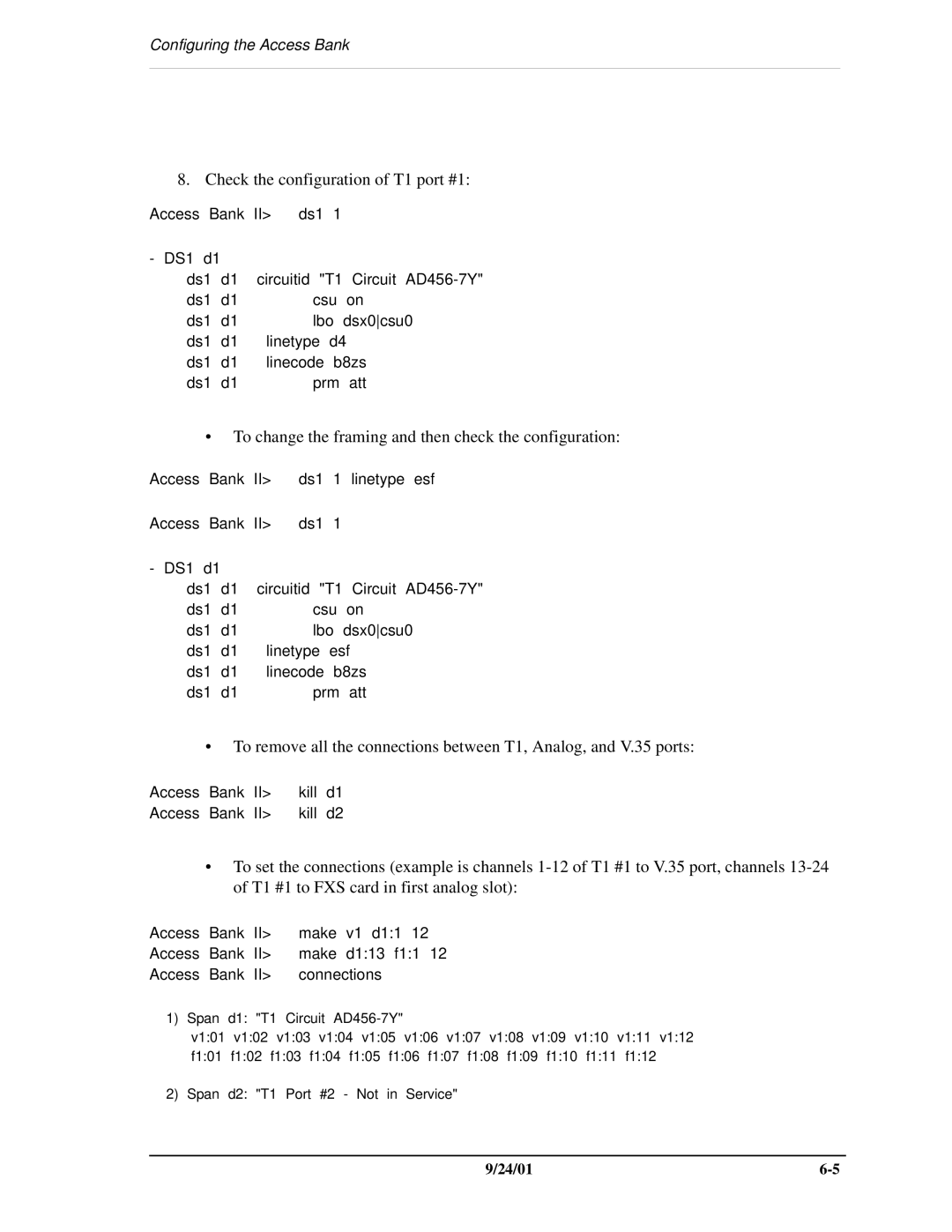 Carrier Access SNMP manual Check the configuration of T1 port #1 