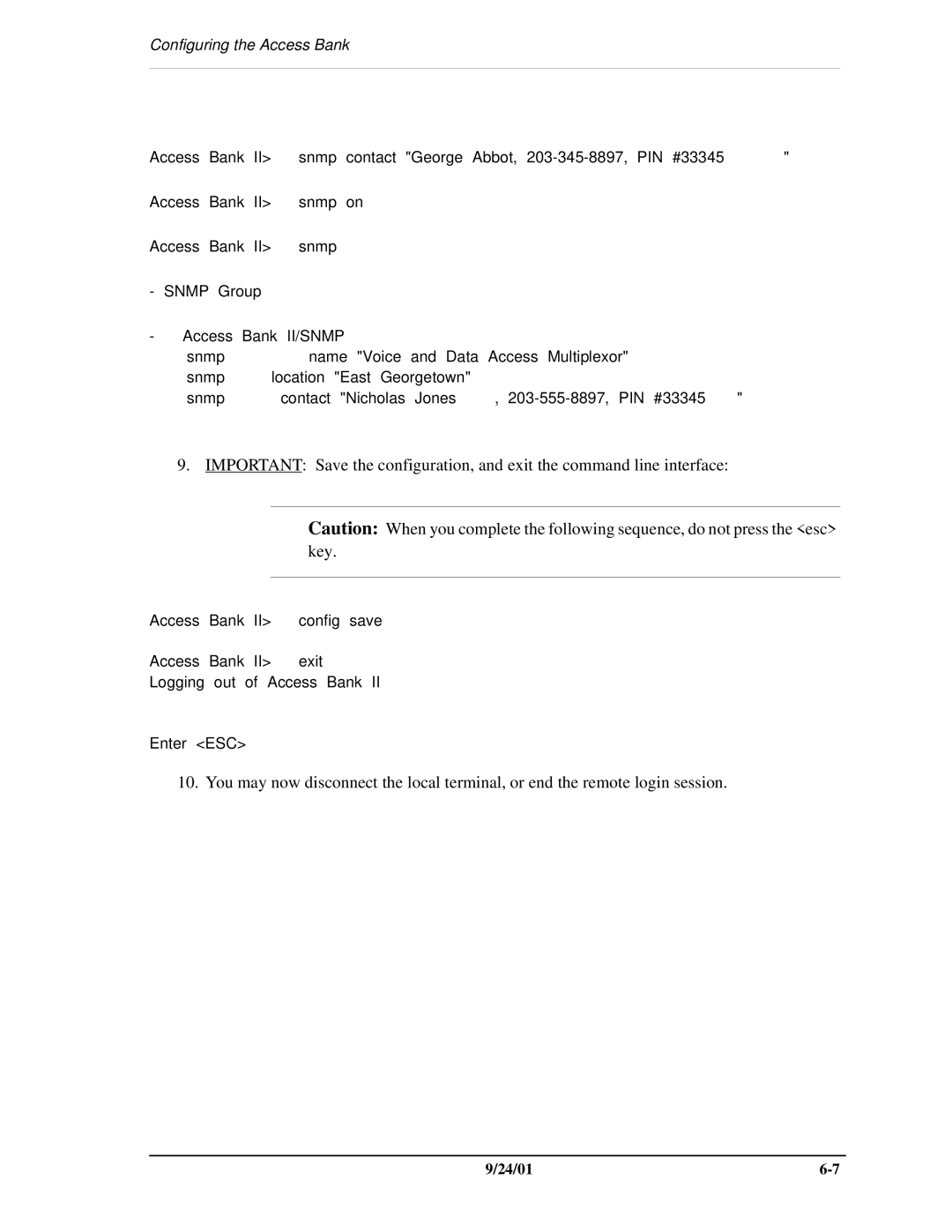 Carrier Access SNMP manual Nicholas Jones, 203-555-8897, PIN #33345 