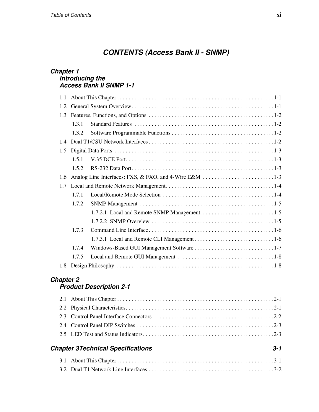 Carrier Access SNMP manual Contents Access Bank II Snmp 