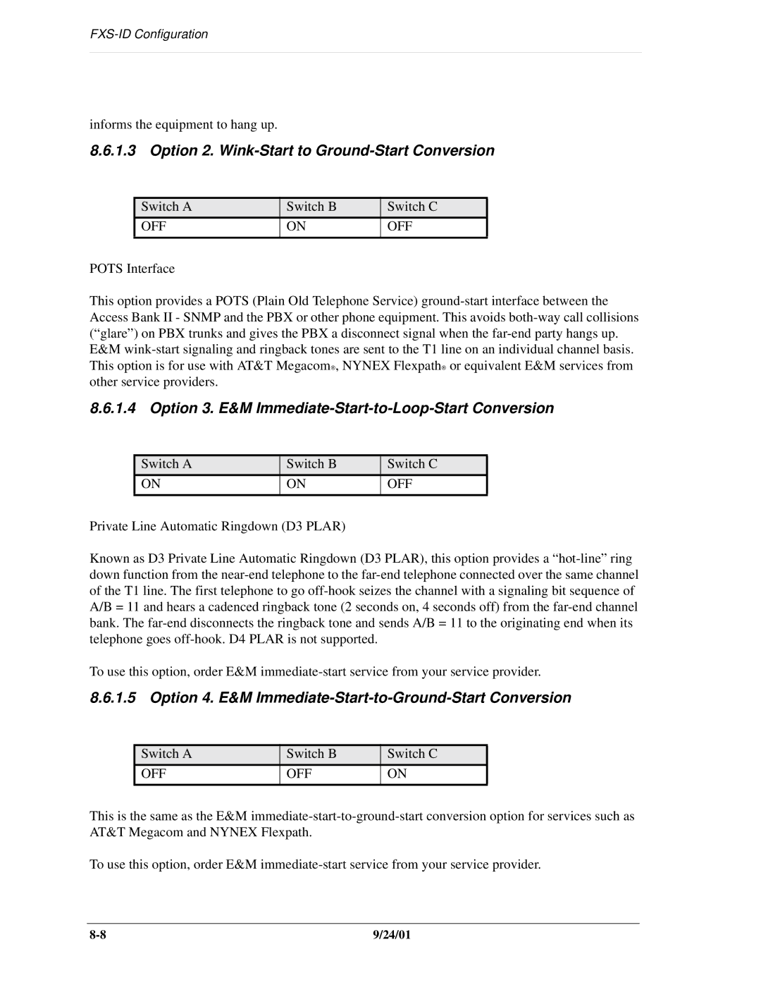 Carrier Access SNMP manual Option 2. Wink-Start to Ground-Start Conversion 