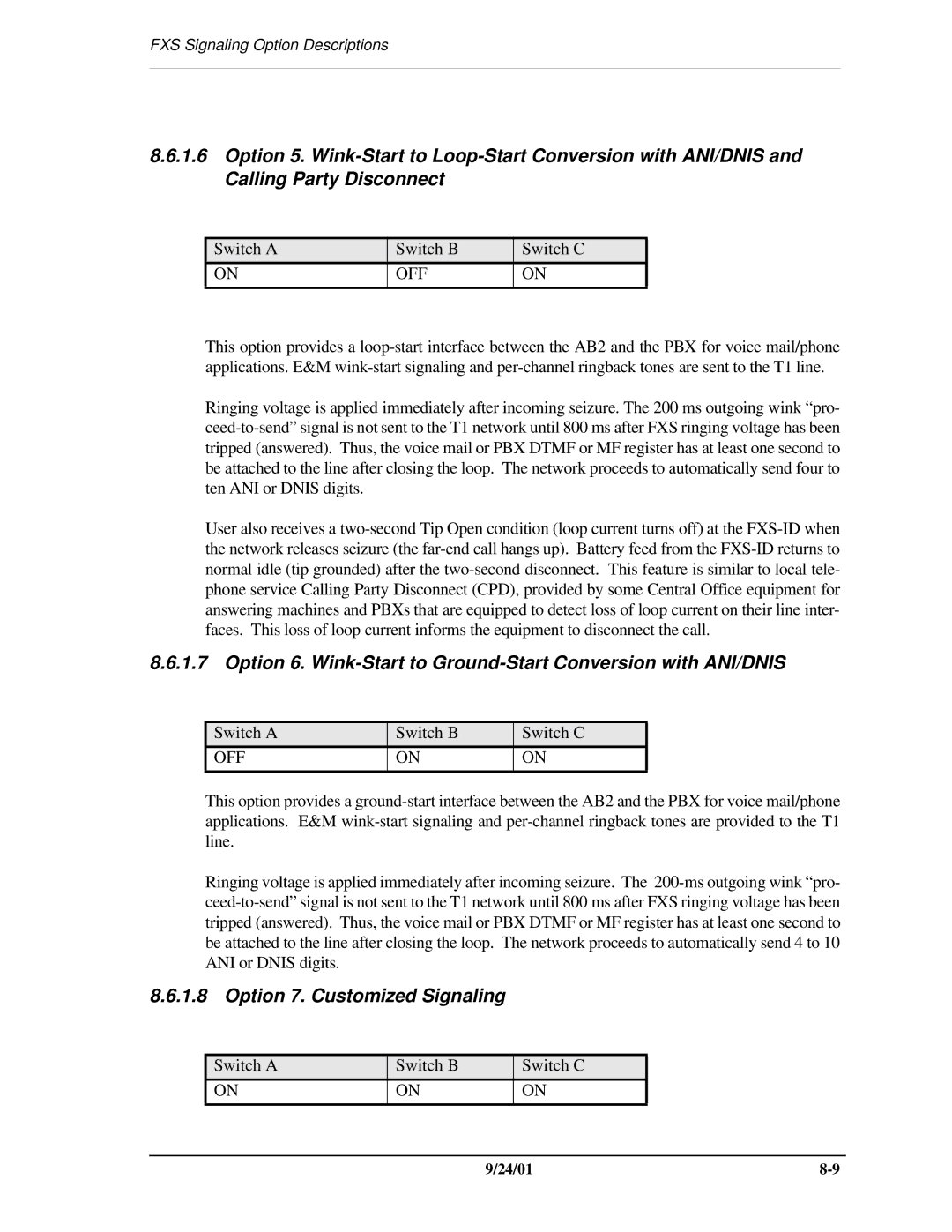 Carrier Access SNMP manual Option 7. Customized Signaling 