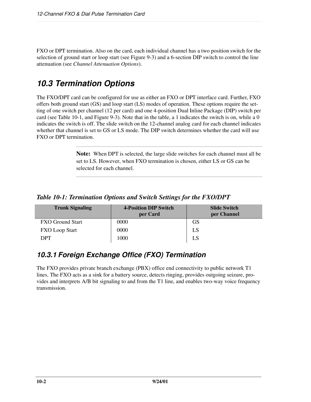 Carrier Access SNMP manual Termination Options, Foreign Exchange Office FXO Termination 