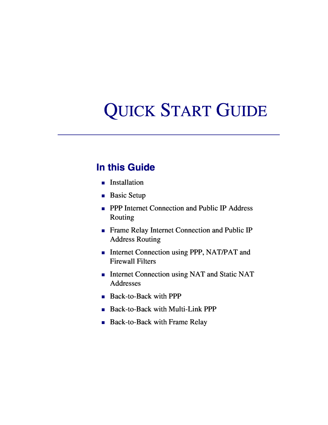 Carrier Access Terminal Server Router quick start Quick Start Guide, In this Guide, ν Installation ν Basic Setup 