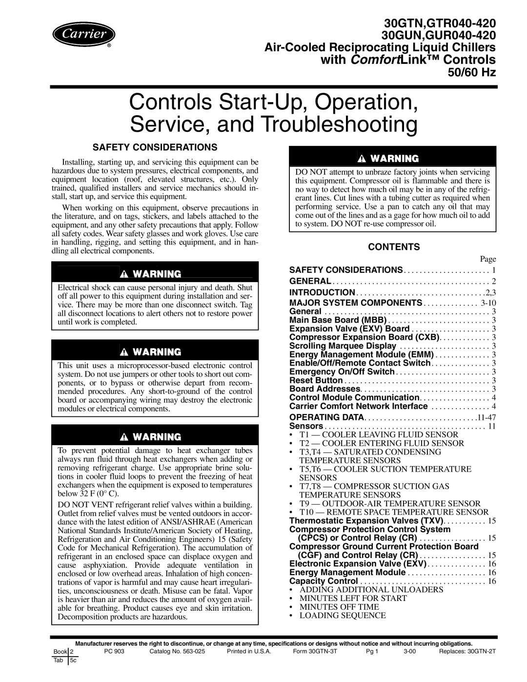 Carrier Air Conditioner specifications Safety Considerations, Contents 