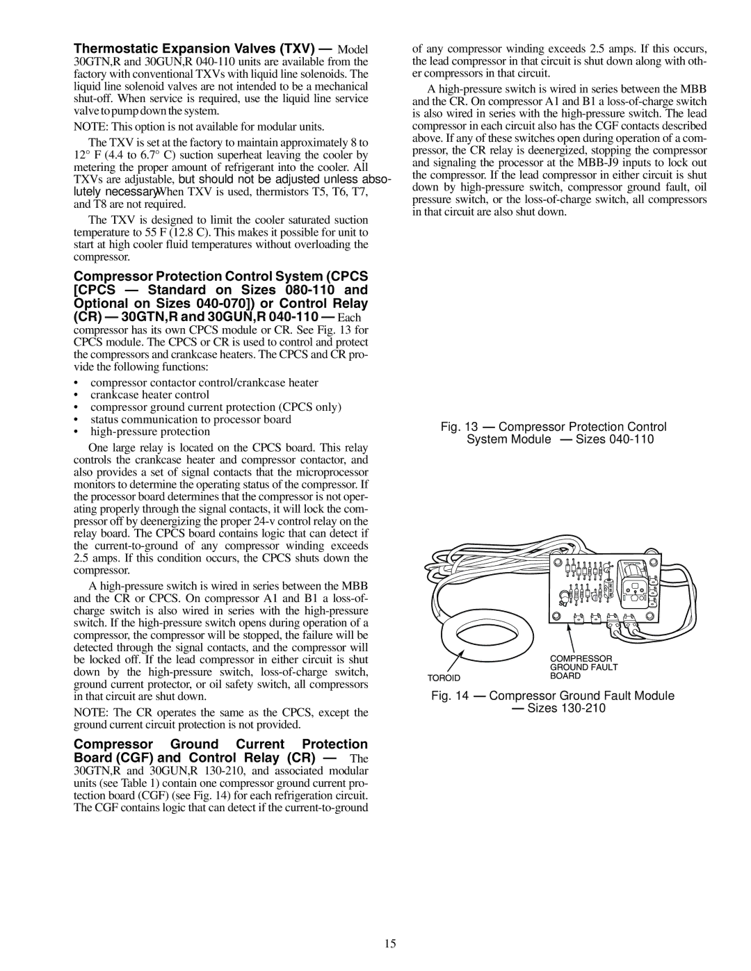 Carrier Air Conditioner specifications Compressor Protection Control System Module Sizes 