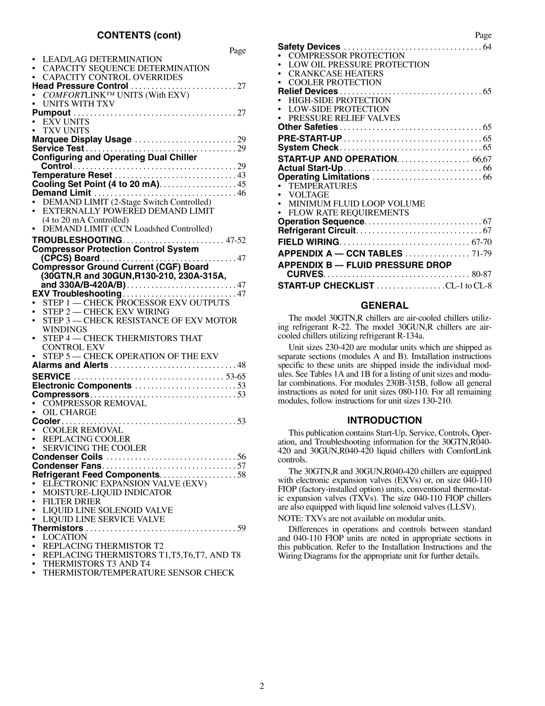 Carrier Air Conditioner specifications Contents, General, Introduction 