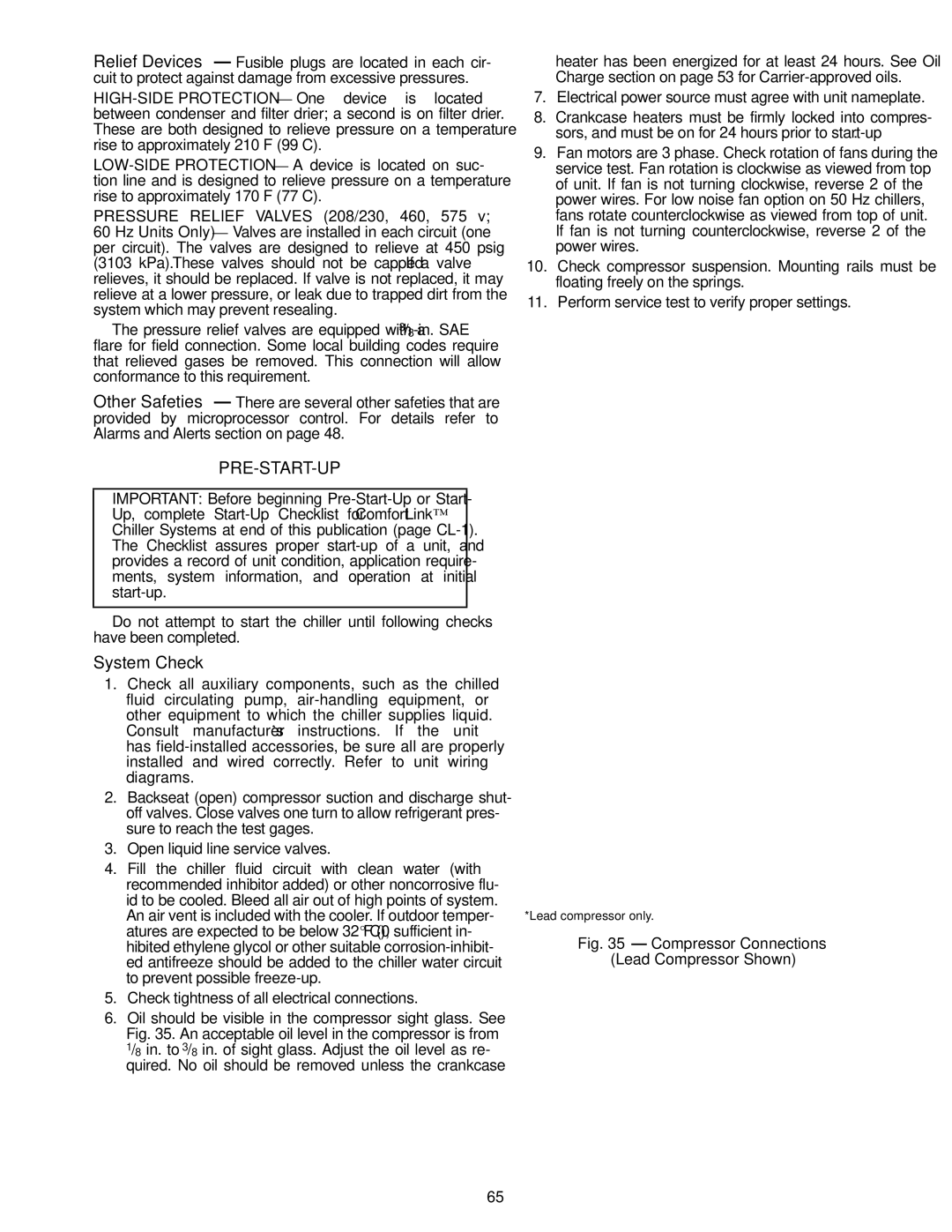 Carrier Air Conditioner specifications Pre-Start-Up, System Check 