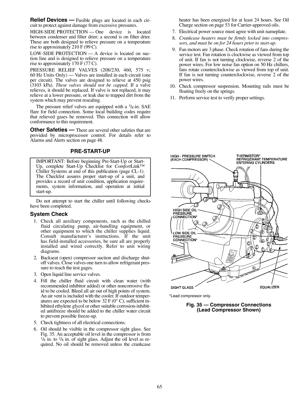 Carrier Air Conditioner specifications Pre-Start-Up, System Check, Compressor Connections Lead Compressor Shown 