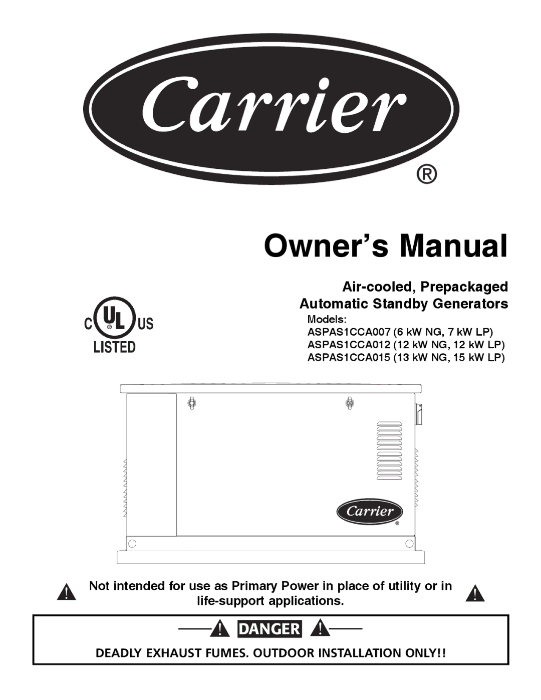 Carrier ASPAS1CCA007 owner manual US Listed 