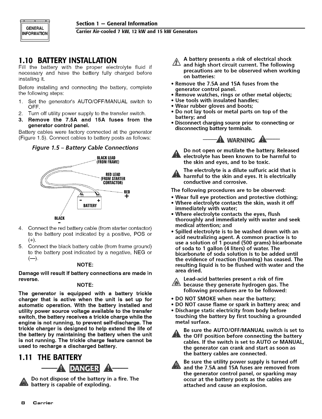 Carrier ASPASICCA007, ASPASICCA015, ASPASICCA012 owner manual Battery Installation, Auto/Off/Manual 