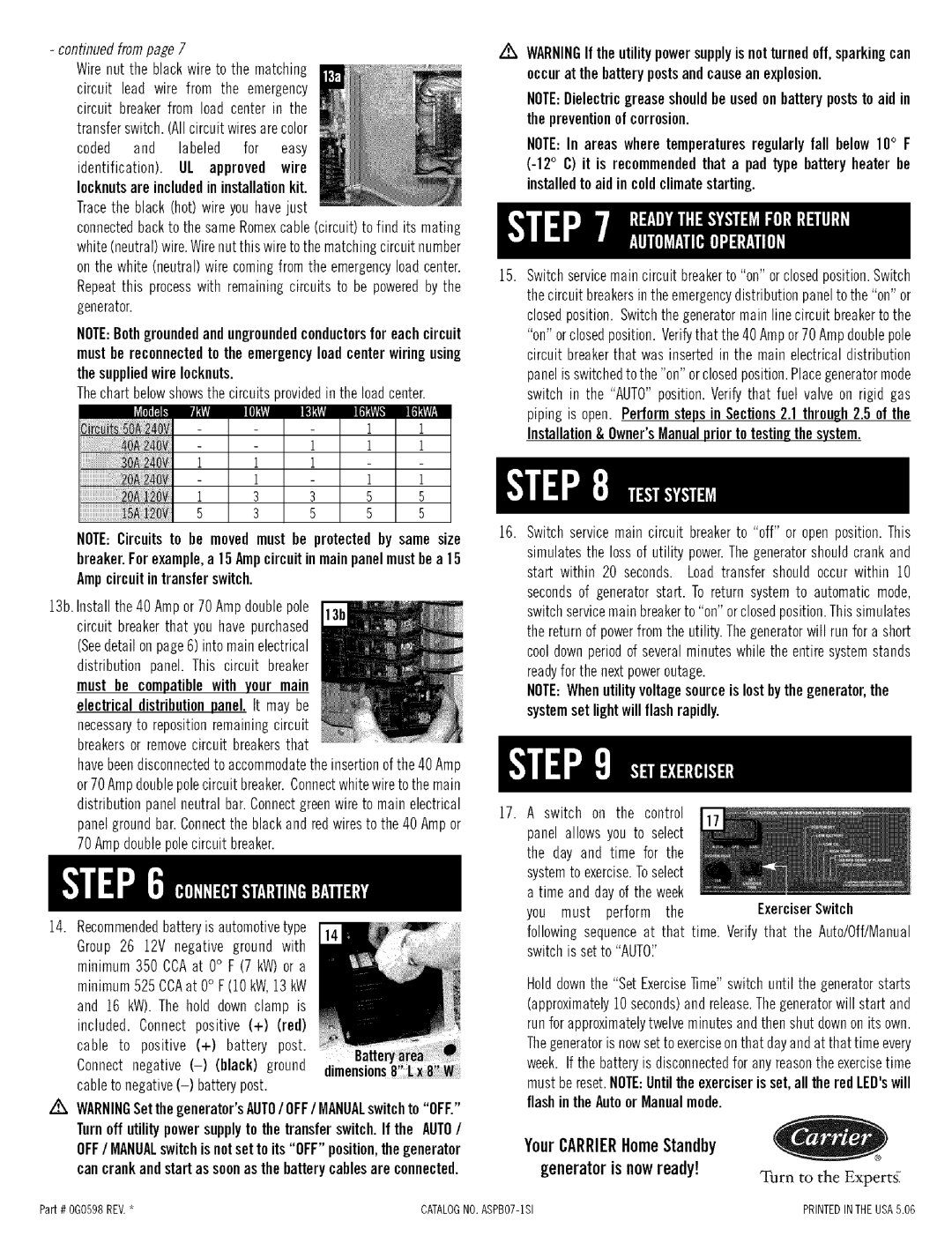 Carrier ASPB07-1SI owner manual YourCARRIERHomeStandby generatoris nowready, continuedfrompage7 