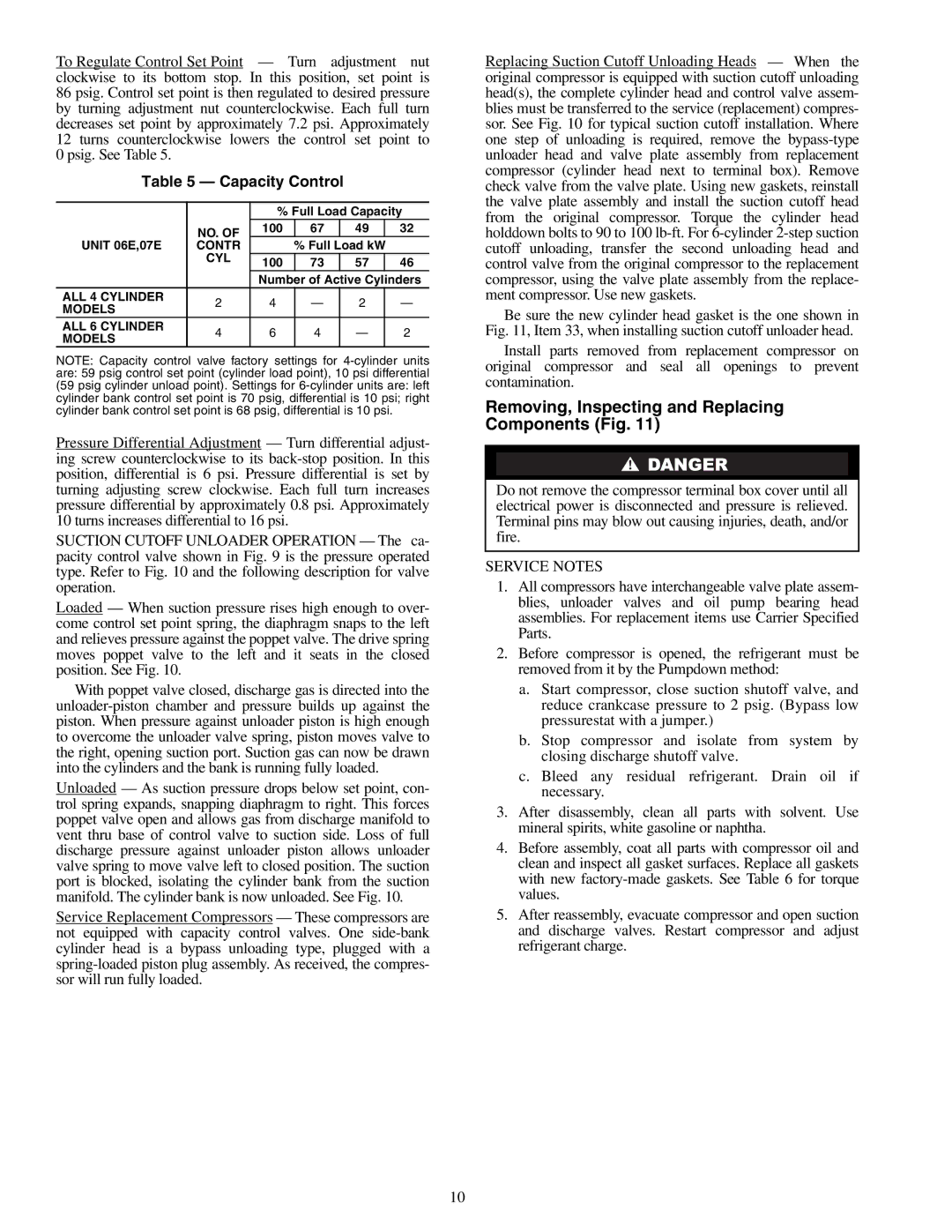 Carrier Compressor and Condensing Unit Removing, Inspecting and Replacing Components Fig, Capacity Control, No 