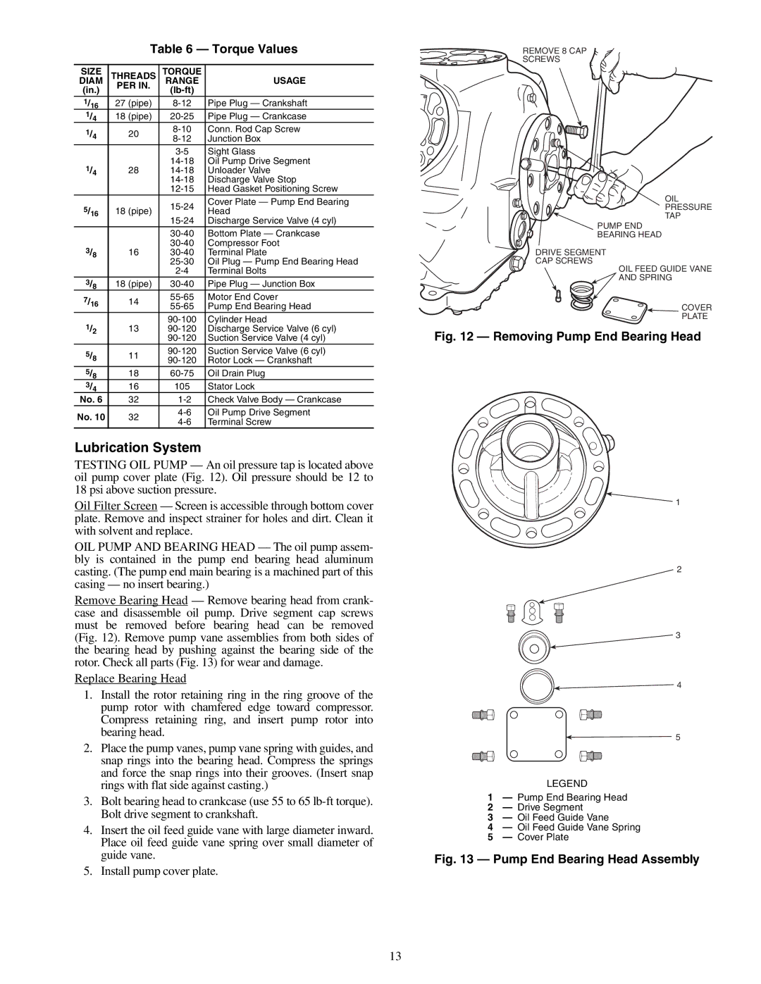 Carrier Compressor and Condensing Unit specifications Lubrication System, Torque Values 