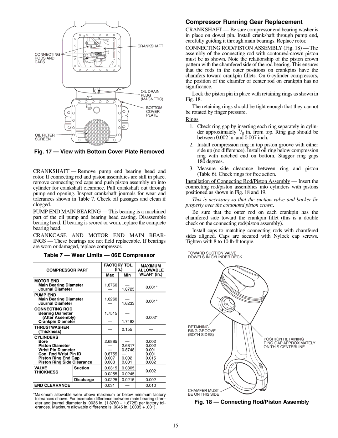 Carrier Compressor and Condensing Unit specifications Compressor Running Gear Replacement, Wear Limits 06E Compressor 