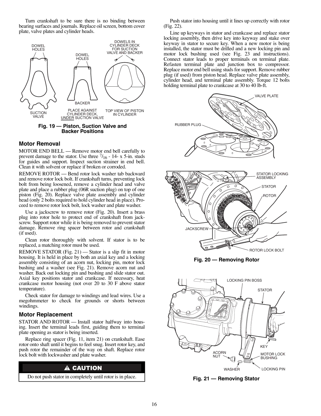 Carrier Compressor and Condensing Unit specifications Motor Removal, Motor Replacement 