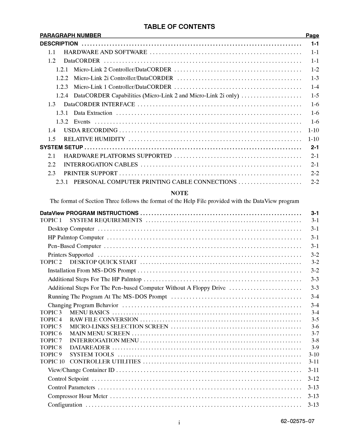 Carrier Container Refrigeration Unit manual Table of Contents 