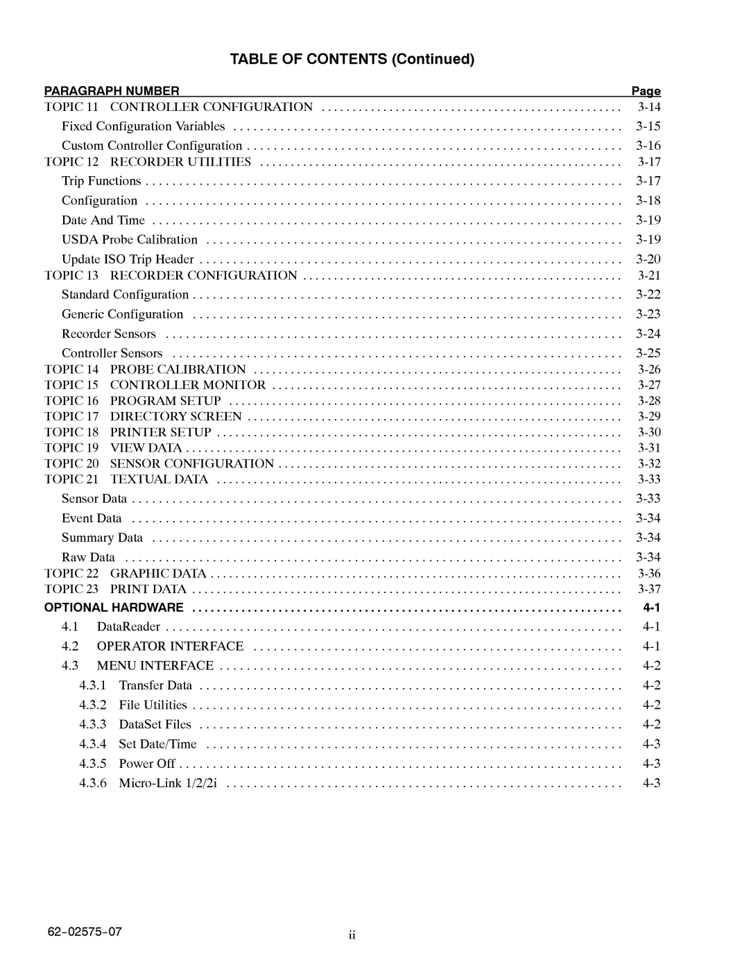 Carrier Container Refrigeration Unit manual Table of Contents 