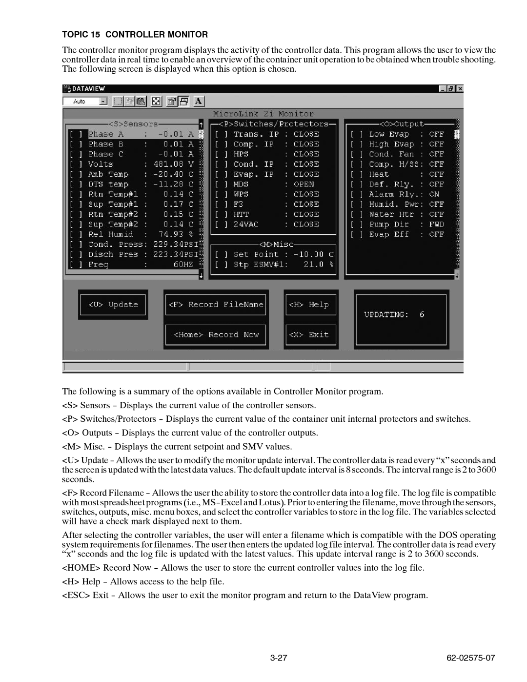 Carrier Container Refrigeration Unit manual Topic 15 Controller Monitor 