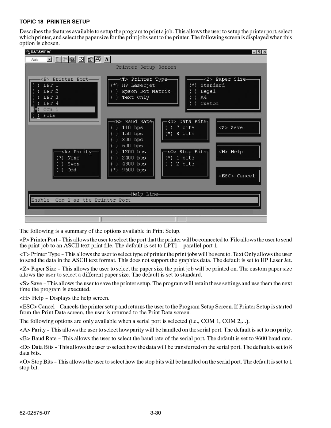 Carrier Container Refrigeration Unit manual Topic 18 Printer Setup 