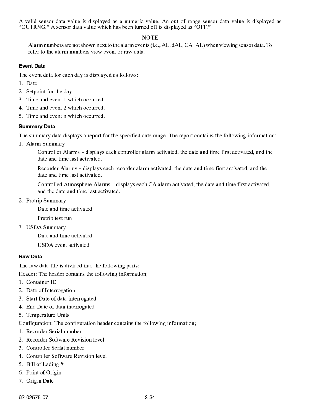 Carrier Container Refrigeration Unit manual Event Data 