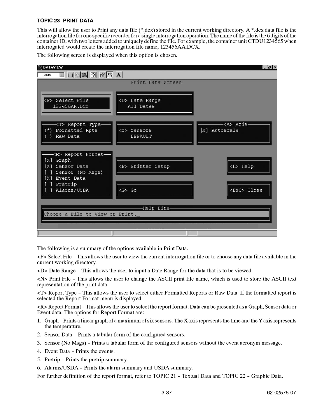 Carrier Container Refrigeration Unit manual Topic 23 Print Data 