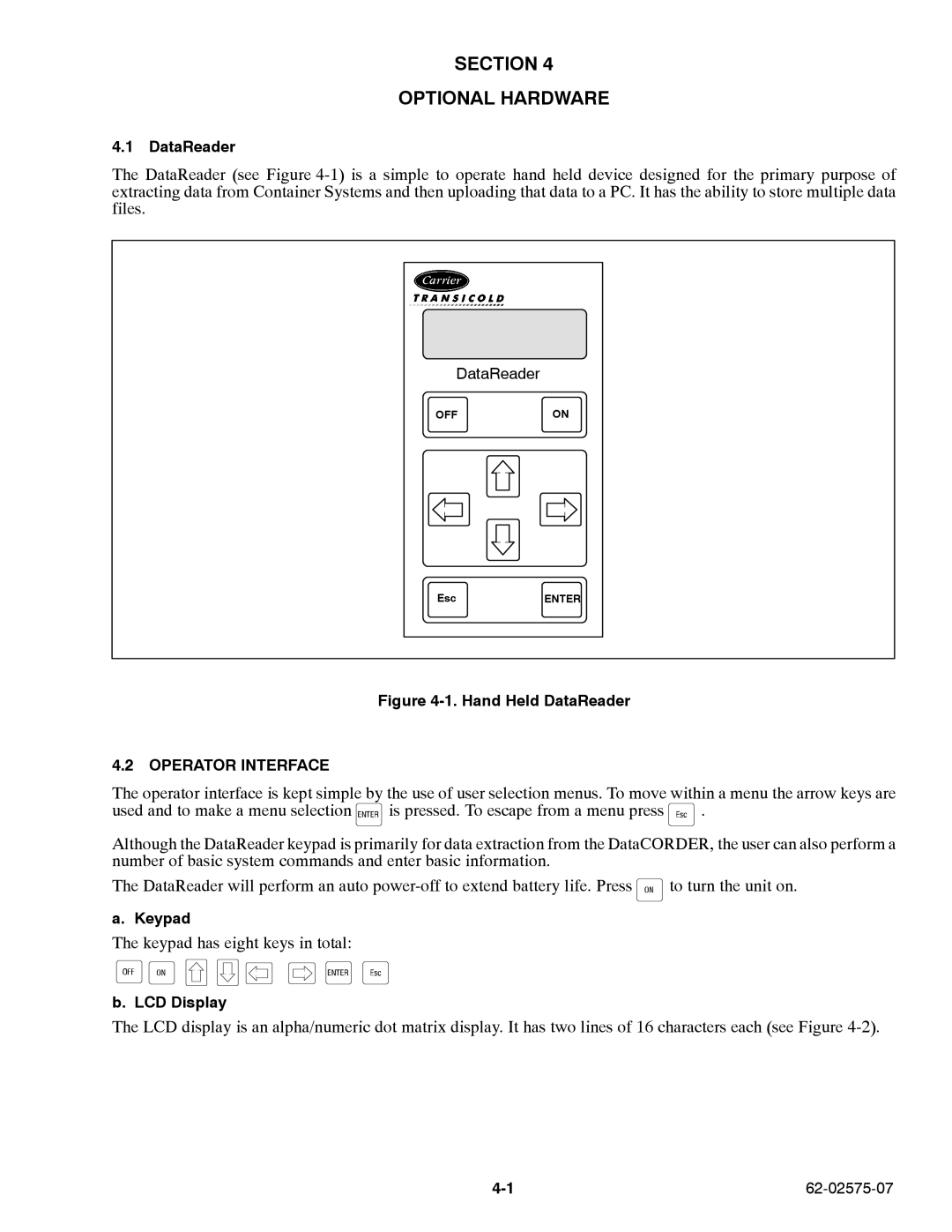 Carrier Container Refrigeration Unit manual Section Optional Hardware 