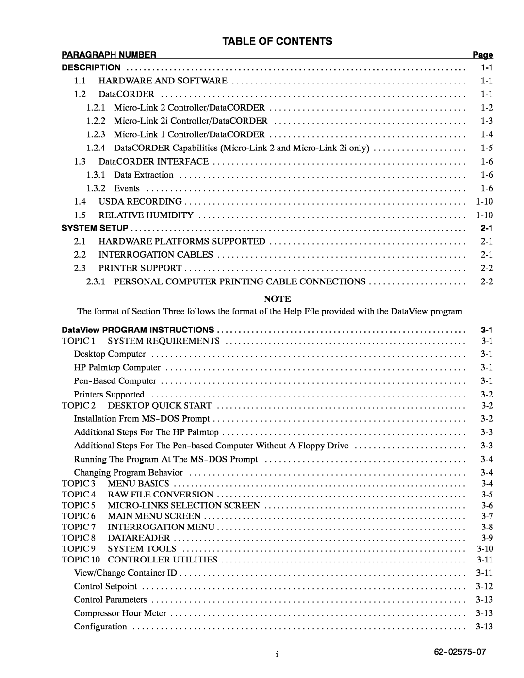 Carrier Container Refrigeration Unit manual Table Of Contents, Hardware And Software, Micro-Link 2i Controller/DataCORDER 