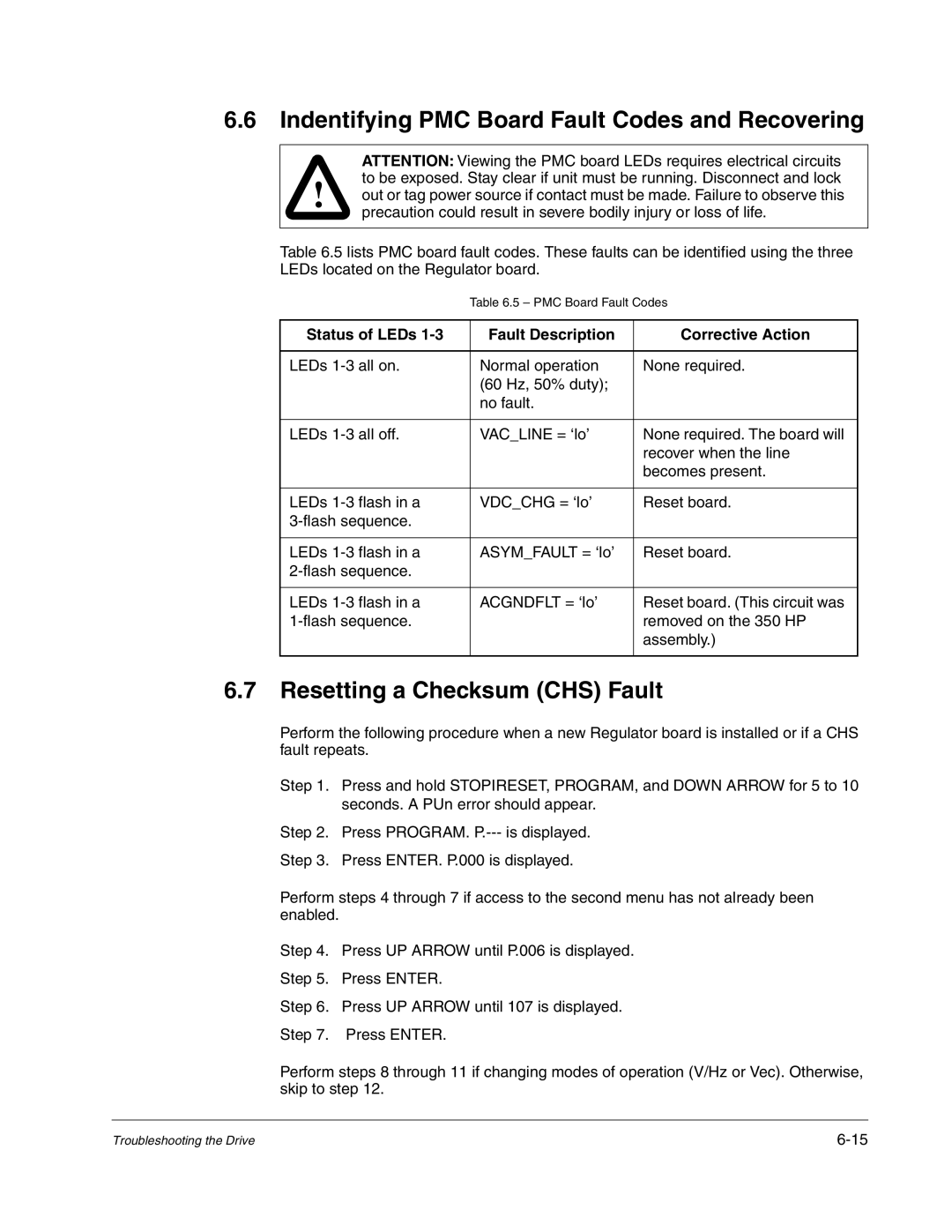 Carrier D2-3466-2 instruction manual Indentifying PMC Board Fault Codes and Recovering, Resetting a Checksum CHS Fault 