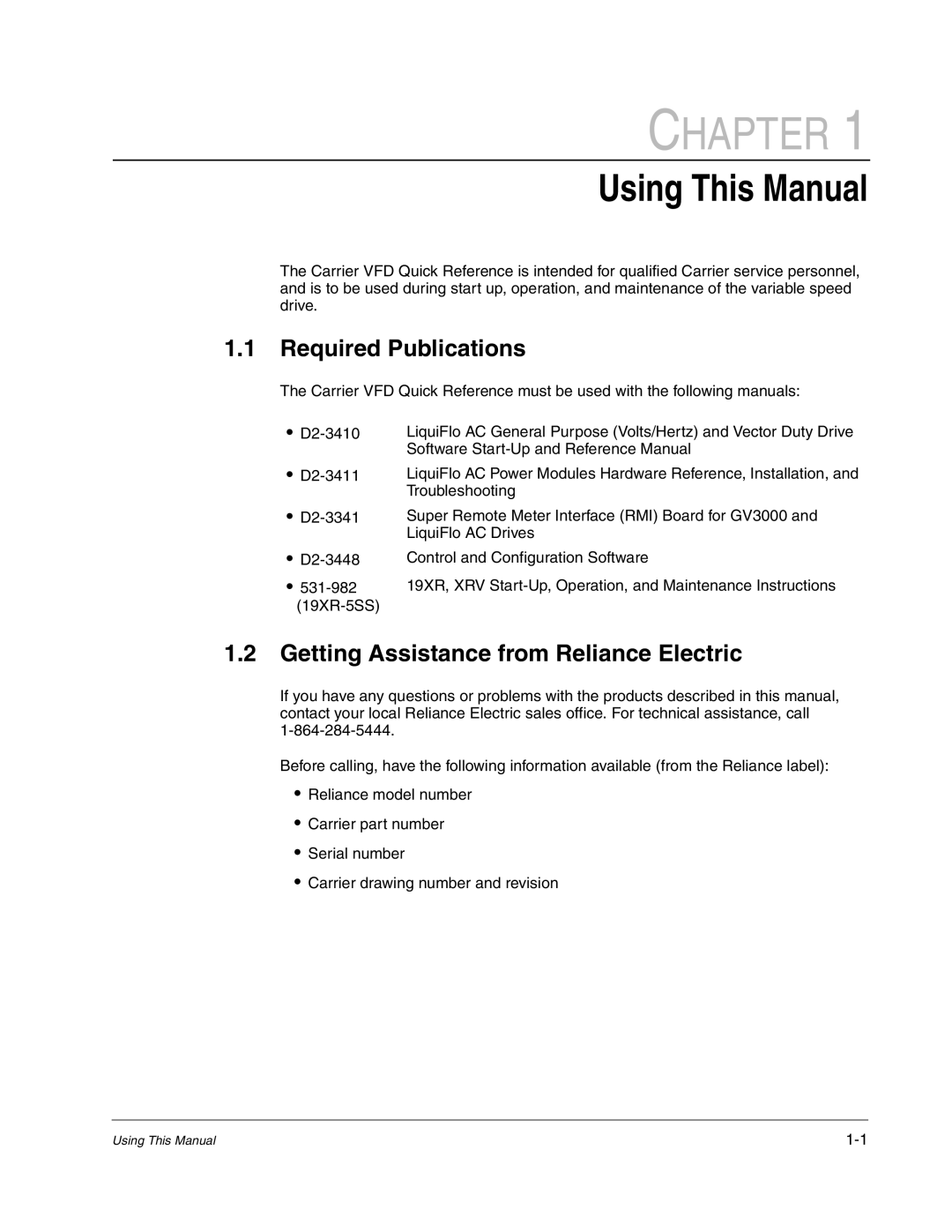 Carrier D2-3466-2 instruction manual Required Publications, Getting Assistance from Reliance Electric 