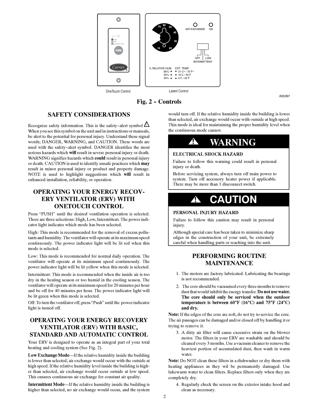 Carrier ERVCCSHA, ERVCCSVA, ERVCCLHU manual Safety Considerations, Performing Routine Maintenance 