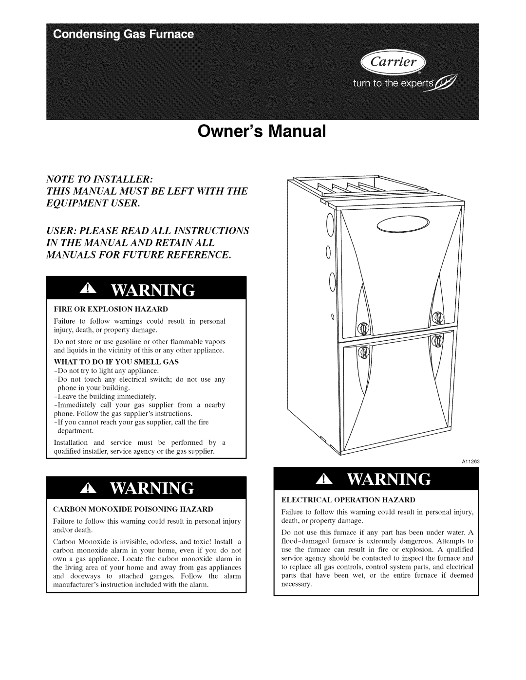 Carrier Furnace owner manual This Manual Must be Left with 