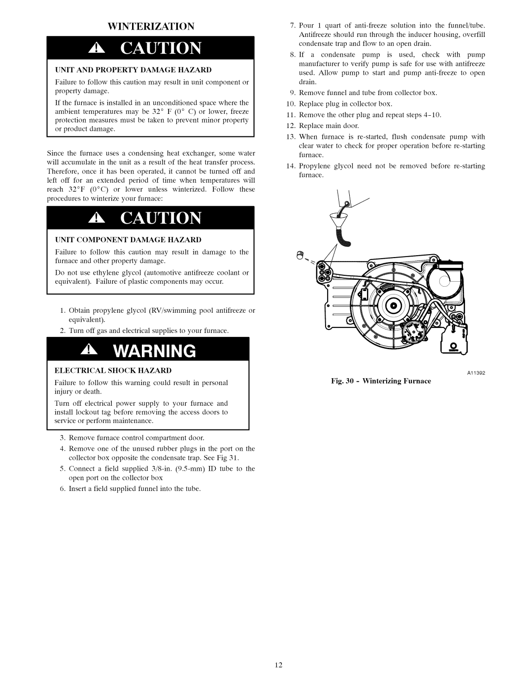 Carrier Furnace owner manual Winterization 