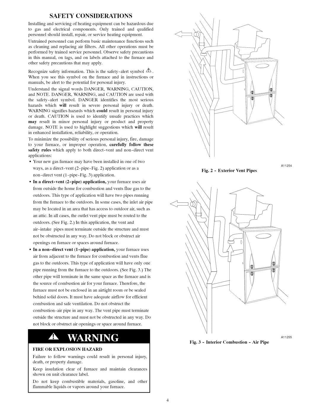 Carrier Furnace owner manual Safety Considerations 